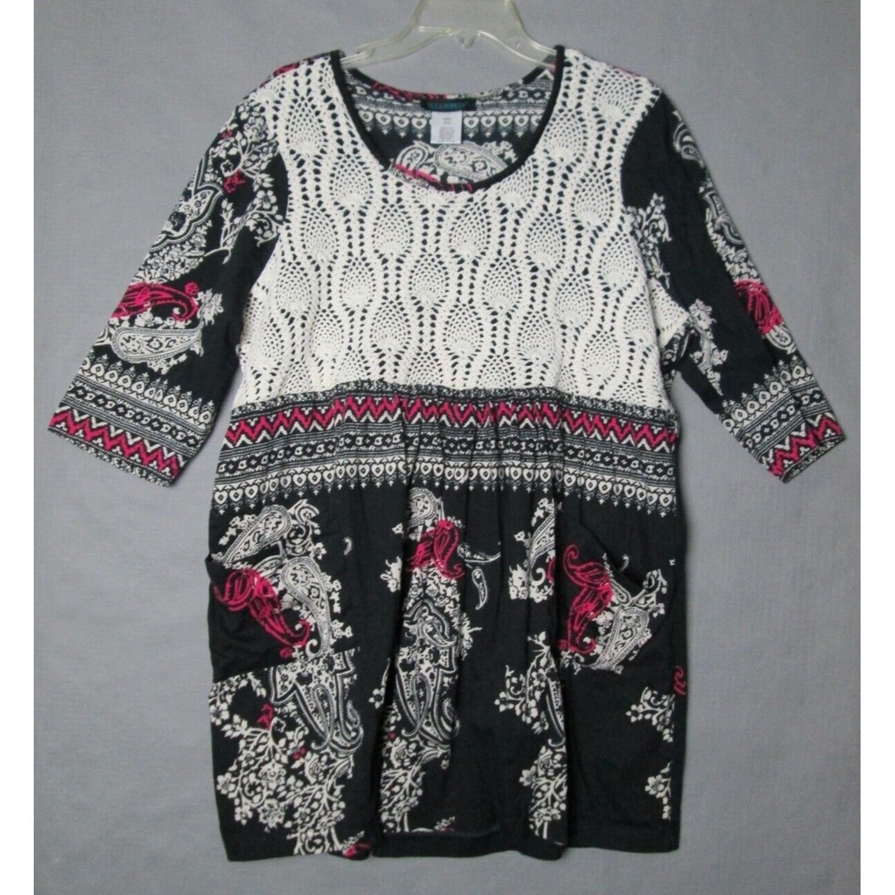 Ulla Popken dress womens 16/18 black bohemian boho flowy short